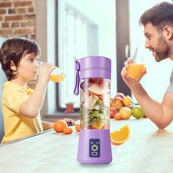 (Lilla) Bærbar Smoothie Blender, Personlig Blender med 6 3D-Blader, USB Oppladbar Juicer, for H