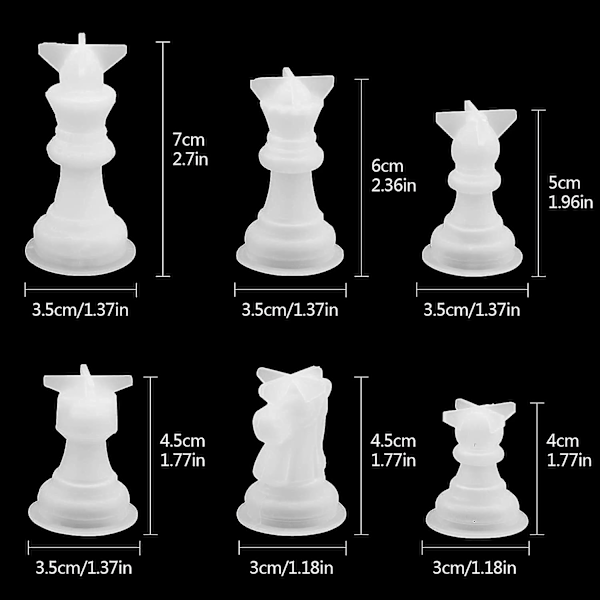 Schackform i silikon, 6 st 3d-schackpjäser i harts