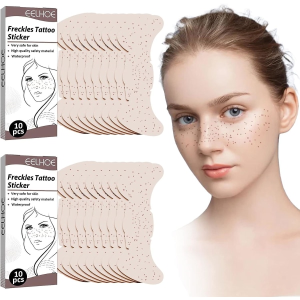 Freckle Tattoo Stickers - 20 stk, Freckle Tattoo, Freckle Patches, Vandafvisende Realistisk Midlertidig