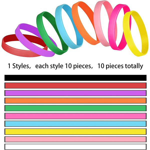 100 stykker blankt silikonarmbånd ensfarget gummiarmbånd stretch silikonarmbånd