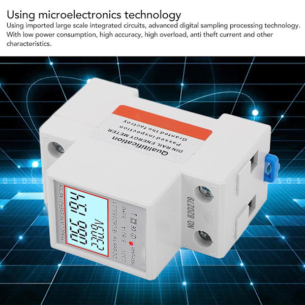 Digital LCD Elektricitetsmätare Enfas 230V AC 5A, DIN-skena Montering, Bakgrundsbelyst