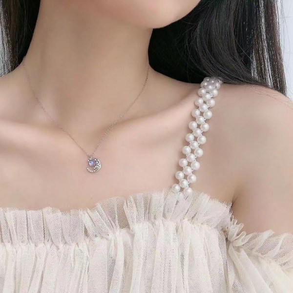 Lang kæde nyt design Half Moon Water Diamond Pendant, Elegant Simplicity Xmas