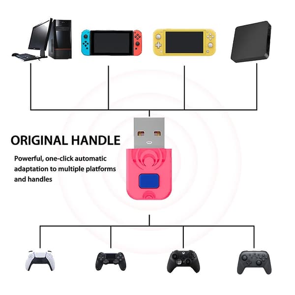 Trådløs USB-kontrolleradapter, gamepadmottaker, støtte for Bluetooth-kompatibel joystickkonverter for