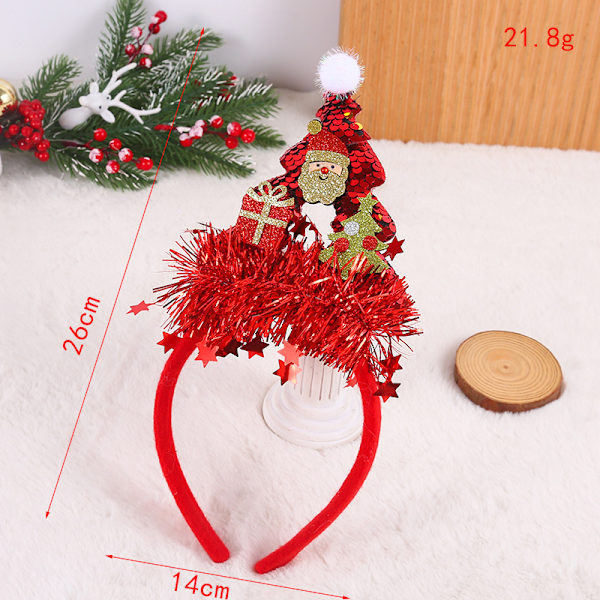 Julgranshuvudband med färgglada silkespaljetter - Kreativt 3D-present, tomteluva, festivalhuvudbonad för barn red santa headband