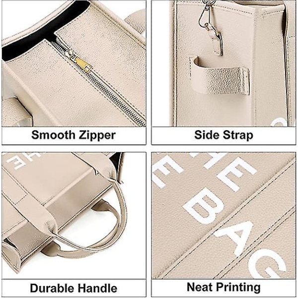 Damen Canvas Tote Bags Lässige Canvas Crossbody Tasche Mit Reißverschluss Doppelte Schultergurte Canvas Schultertaschen Für Schule Einkaufen Arbeit Reisen (beige)