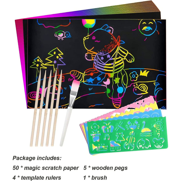 100 kpl Raaputusarkki lapsille Rainbow Scratch Art Paper Scratch Art Rainbow Raaputusarkit Musta Scratch Paper Scratch Board Piirustusalusta, 8 St