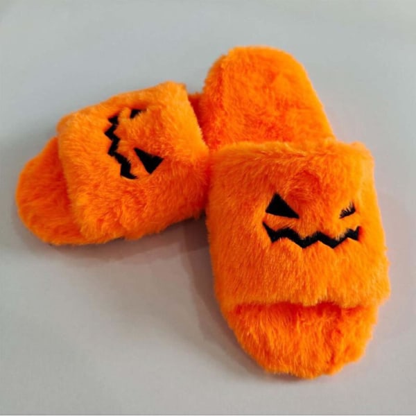 Halloween Spöklika Slides/halloween Pumpa Tofflor Mjuka Plysch Mysiga Öppna Tår Kvinnor Inomhus Utomhus Fuzzy Tofflor Unisex orange eur37