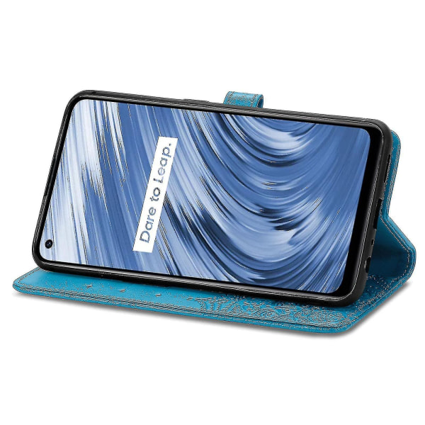 Realme V15 5g veske Lær lommebokdeksel Emboss Mandala Magnetic Flip Protection Støtsikker - Blå