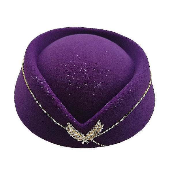 Efterår Vinter Flyselskab Stewardesse Hue Imitation Uld Uniform Fly Stewardesse Hue Cosplay Sceneoptræden Kvinder Damer Hue Ny purple