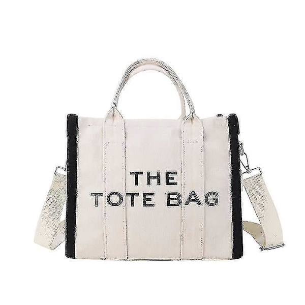 Tote Bags Canvas Tote Bag Til Kvinder, Multi Lommer Kvinders Tote Med Lynlås Stor Tote Bag Justerbar Rem The Tote Bag beige