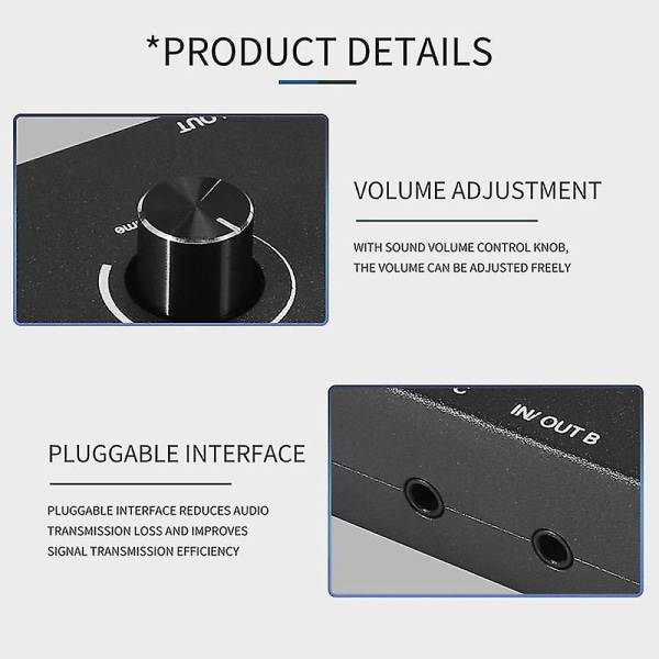 4-ports lydbryter, 3,5 mm lydvelger, stereo aux lydvelger, 4 innganger 1 utgang/1 inngang 4 utganger