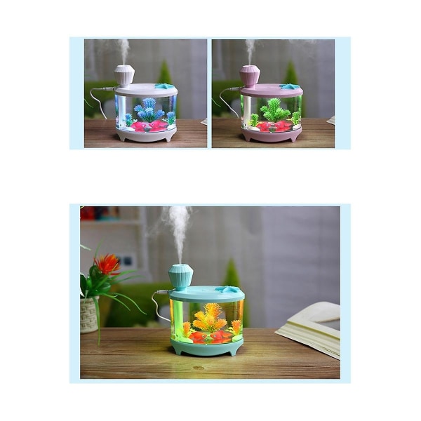 Fisketank Luftfukter Diffuser Fargerik Nattelys DC5V USB Mini Mist Maker 460ml Vann Diffus