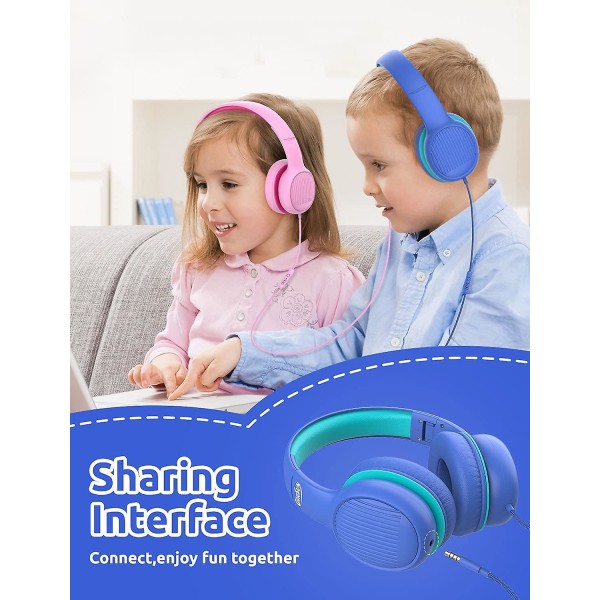 Børnehovedtelefoner med 85db/94db lydstyrkebegrænsende Inline Hd Mic Audio Release Foldbare Børnehovedtelefoner Justerbare Over-ear Toddler-hovedtelefoner Blå