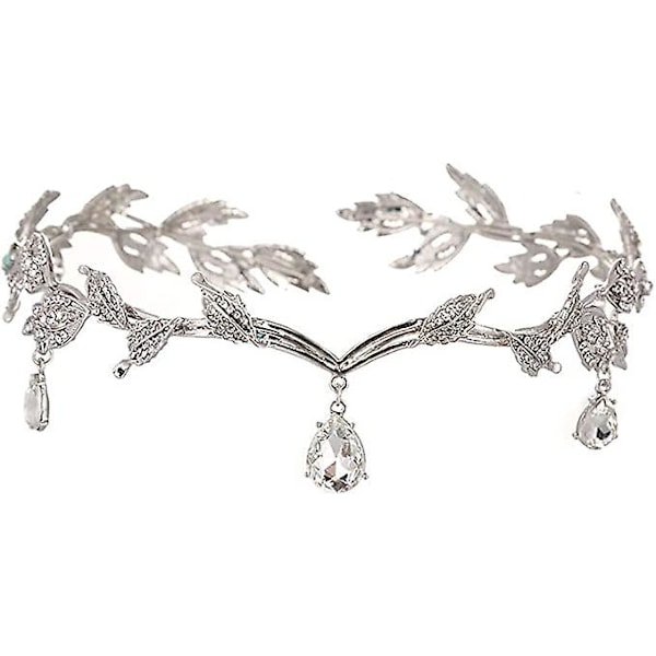 Bröllopskristallhårprydnad, diadem med strassblad (silver)