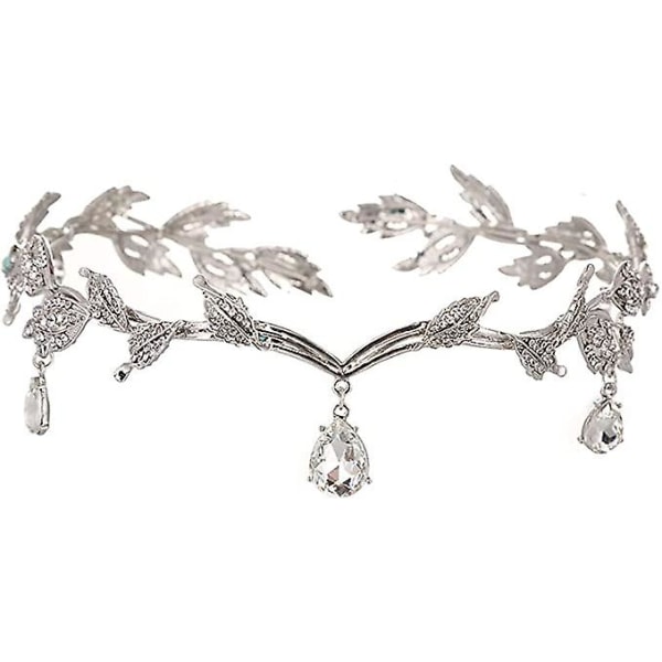 Bryllupskrystal hovedstykke, rhinestone Leaf Crown pandebånd (sølv)