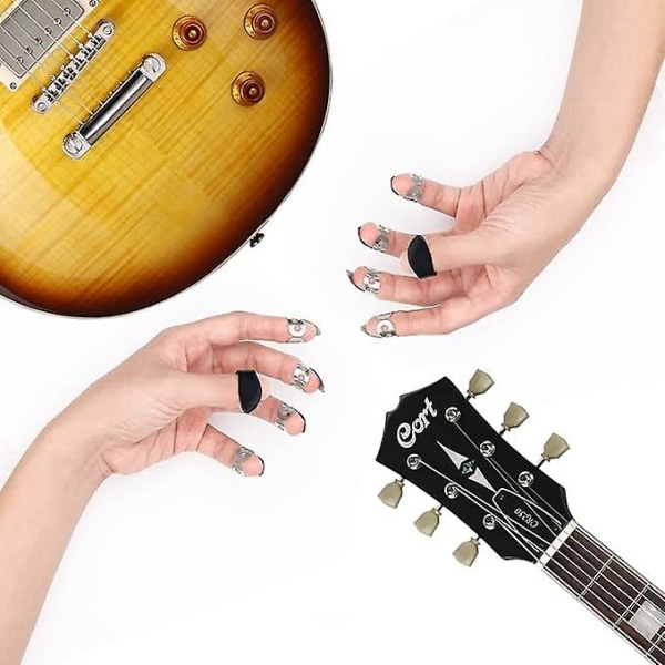 Justerbara plektrumfingrar, gitarrval inklusive 8 stycken silverrostfritt stål gitarrplockar Pic