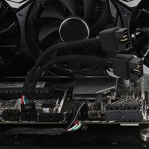 2 stk. Computer Motherboard USB 2.0 9-polet til dobbelt 9-polet forlængerkabel Y-splitter Audio HD forlængerkabel Sort
