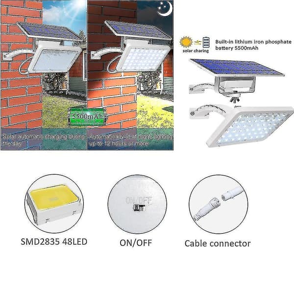 48 LED Solcellegadelys Til Udendørs Solhavelampe Split Installation (Farve: Hvid 3000k)