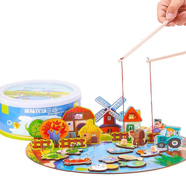 Cute Cartoon Wooden Fishing Jigsaw Toy For Kid Child Early Educational Toy