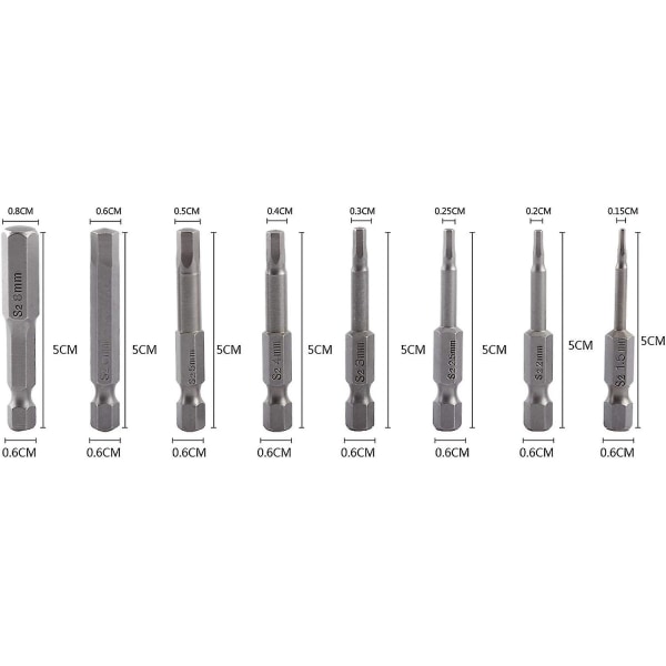 Magnetic Screwdriver Bits, 1/4" H1.5-h8 50mm/2" S2 Hex Shank Hex Head Screwdriver Bits 8pcs