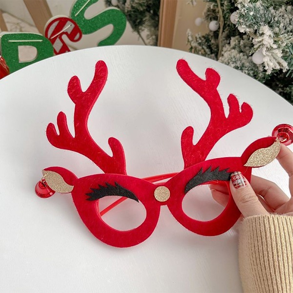 Joululaseja, Joulujuhlatarvikkeita, Joulukoristeita, Lahjoja, Pieniä Lahjoja, Hauskoja Piirrettyjä Laseja 13# red glasses christmas hat bow