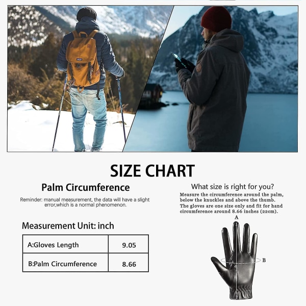 Winter Leather Herre Touchscreen Hansker - Sort Varm Sykkel Kjøre Motorsykkel