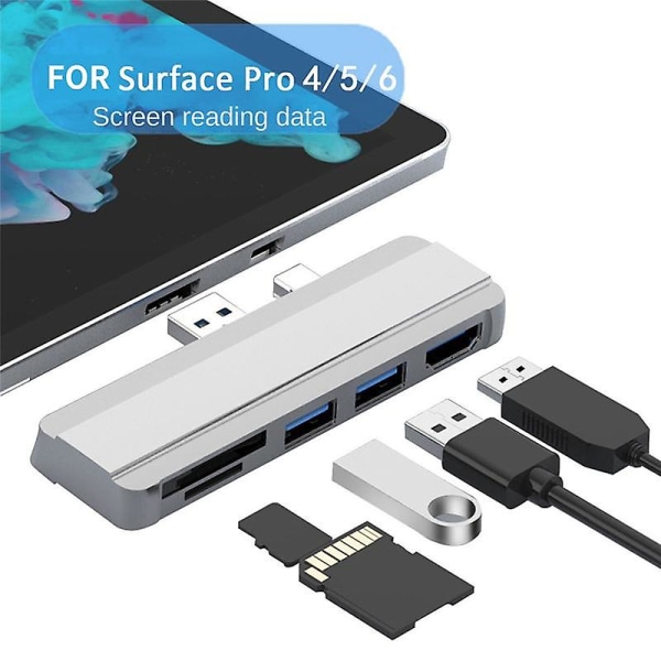 Surface Pro 6 5 4 Hub 5 in 1 USB telakointiasema yhteensopivalla 2-porttisella USB 3.0 -muistikortilla S