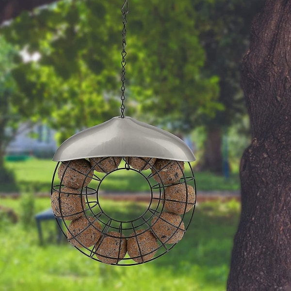 Metallfettballholder for fugler som henger med netting i rustfritt stål - Økologisk fuglefôring uten nett