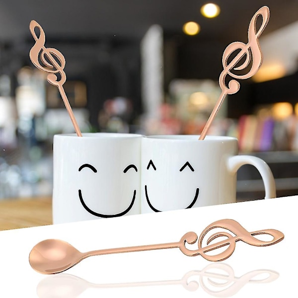 Musiknoter i rustfrit stål Rosaguld Dessertske til kaffedrikning Omrøring