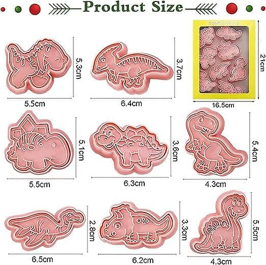 Dinosaur Cookie Cutter, 8 stykker kakeform, 3D kakeform, dyrekakeform, barn'