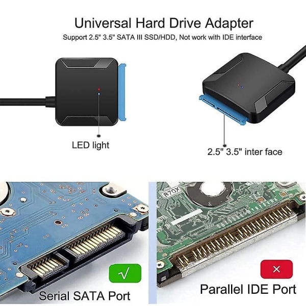 Universell 480 Mbps USB 3.0 til SATA-adapter for dataoverføring Wd 2.5 3.5 Hdd Ssd-adapter