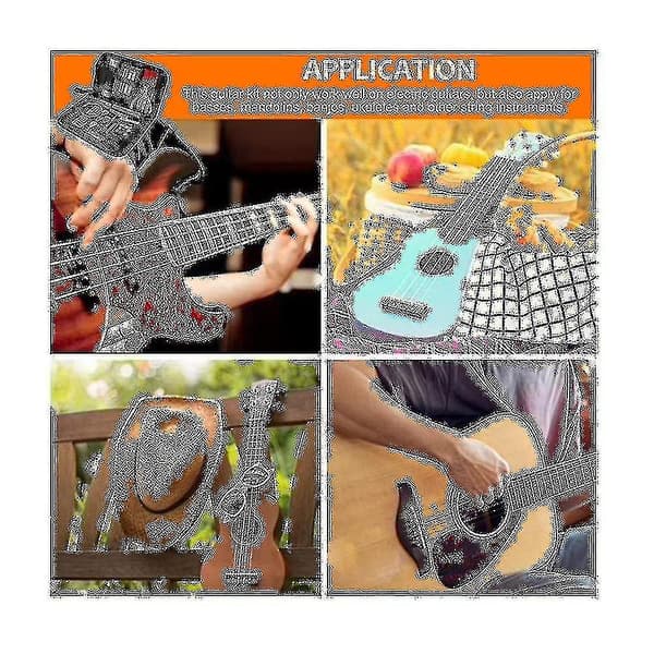 Gitarrverktygsset med 79 delar, Gitarrtillbehör Gitarrreparationssats med gitarrsträngar plektrum bryggpinnar