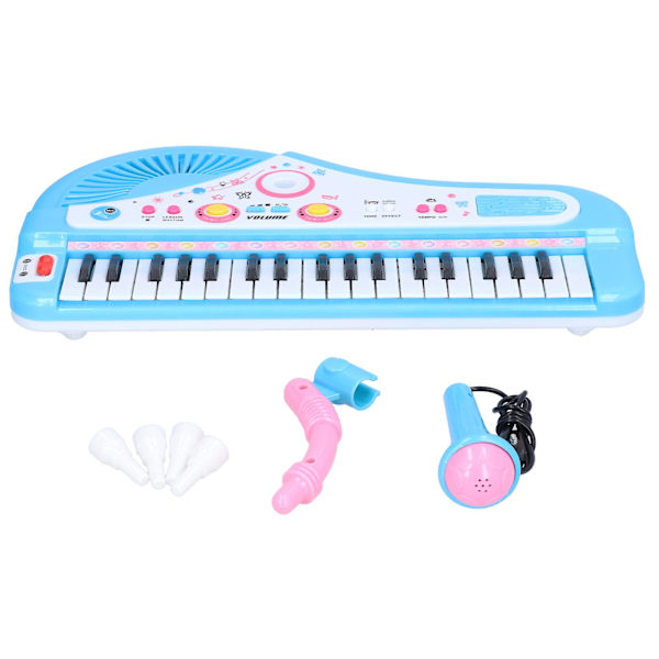 37-Key Battery-Powered Blue Electric Music Toy with Microphone for Children