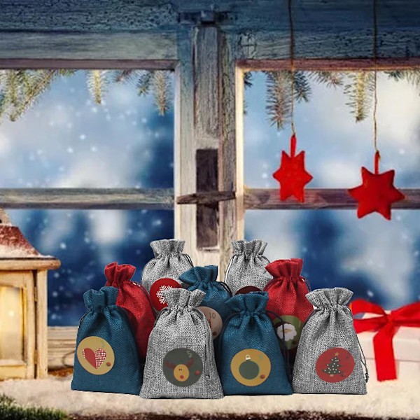 Julkalender Godispåse Set Med Nummerklistermärken För Diy Fyllning Presentpåsar Kvinnor Män Barn Presenter Present