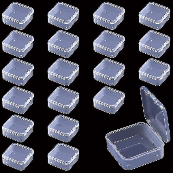 20 st små genomskinliga plastboxar med fyrkantigt lock, miniplastboxar, små plastbehållare för pärlor, smycken, piller, gratis frakt