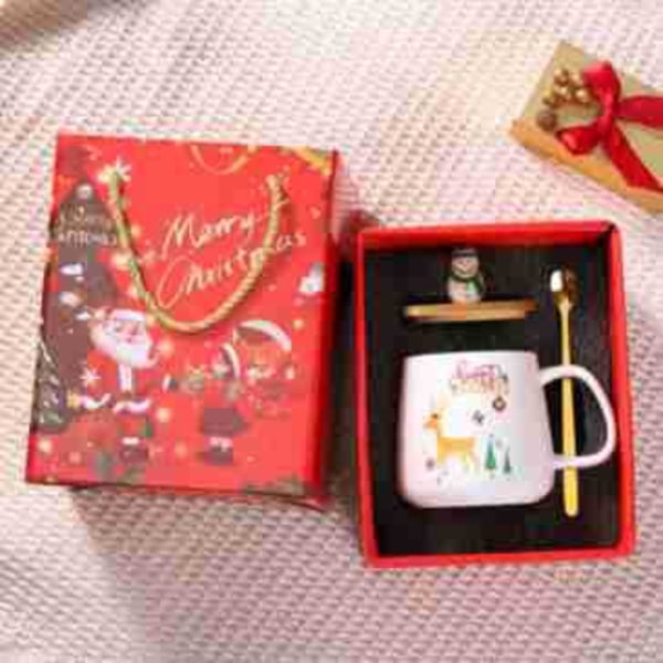 Kreativ Julekopp i Keramikk med Lopp og Skje, Tegneserie Julenissen Gavekopp Gavesett 5 patterns mixed gift boxes 301-400ml