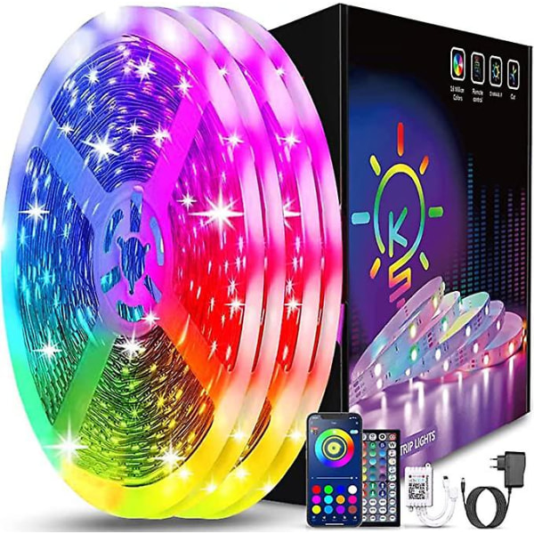 Led-stripe 30m (15mx2), Led-soverom Bluetooth, Led-stripe kontrollert av app-fjernkontroll