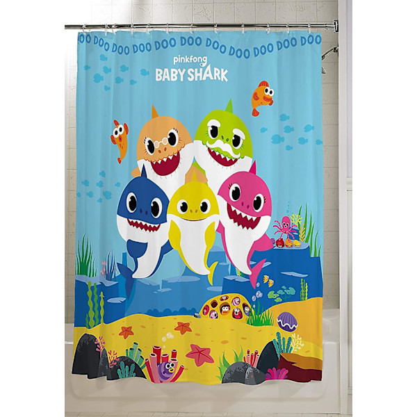 Børne badeværelse dekorativt stof bruseforhæng, 72 tommer x 72 tommer, Baby Shark