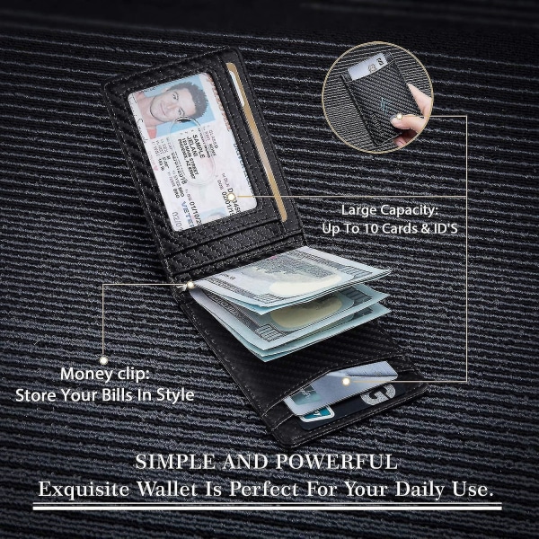 Minimalistisk slank lommebok for menn med pengeklemme Rfid-blokkerende skinnlomme i frontlomme for menn
