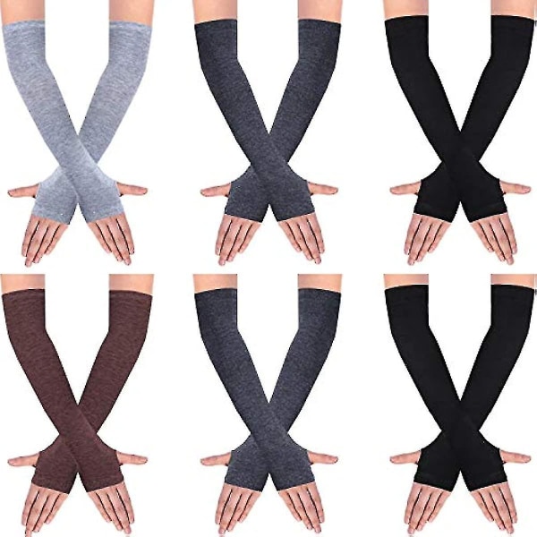 6 par stickade armvärmare tumhål Stretchy handskar kvinnor långa fingerlösa handskar