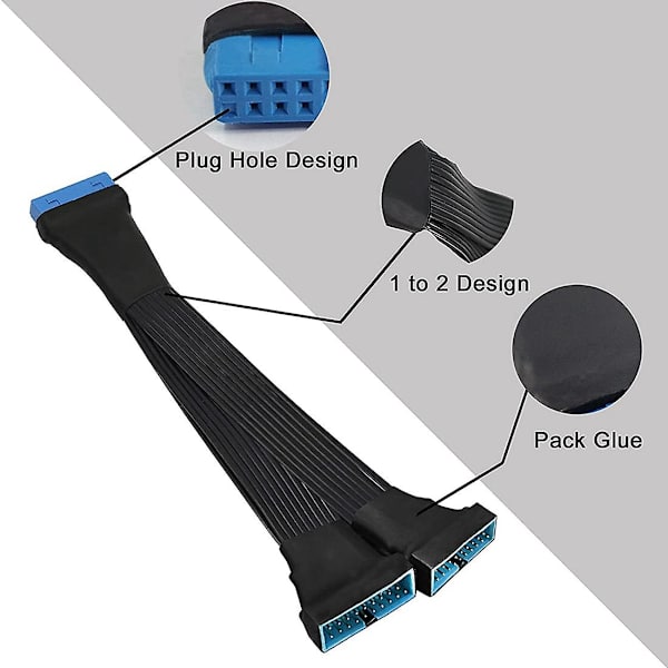 3 stk. USB 3.0 header-forlængerkabel, 19/20-bens 1 til 2 Y-splitter intern forlængeradapter Diy