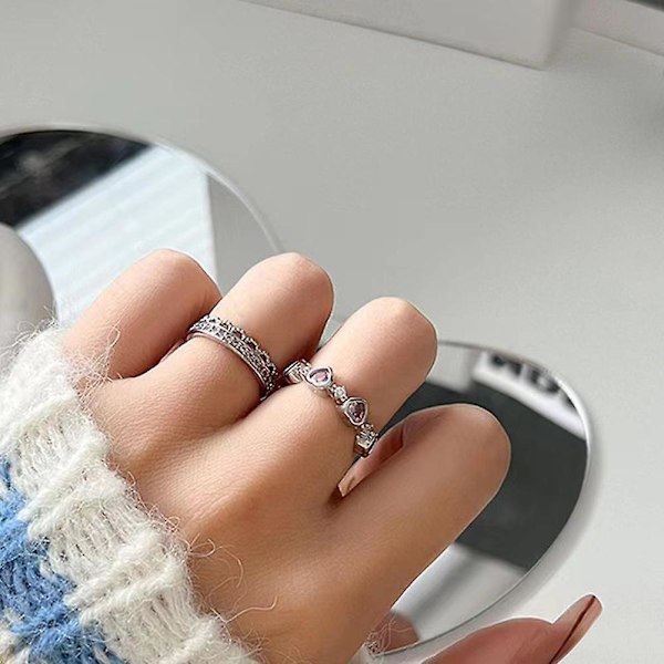 Kjærlighetshjerteformet diamantinnlegg Rings Fint utførelse Dame Rings for bryllupsdag 1pc b