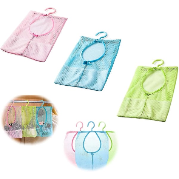 Hengende oppbevaringspose, krokpose, netting hengende nettpose, klesklypepose tre farger-3 stk