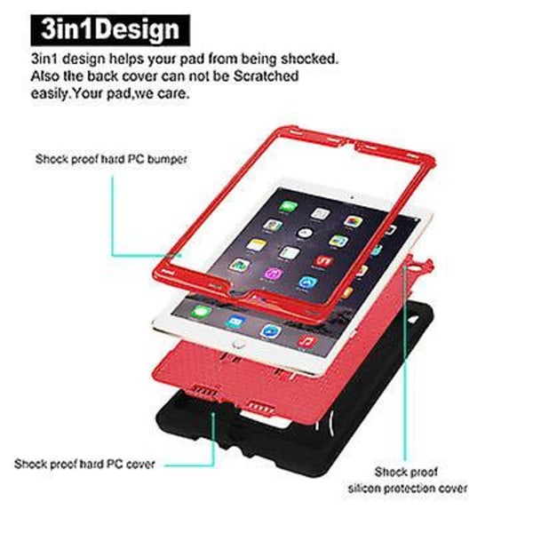 För Apple Ipad Air 2 Röd Typ A Stötsäker Hybrid Hard Stand Case Cover