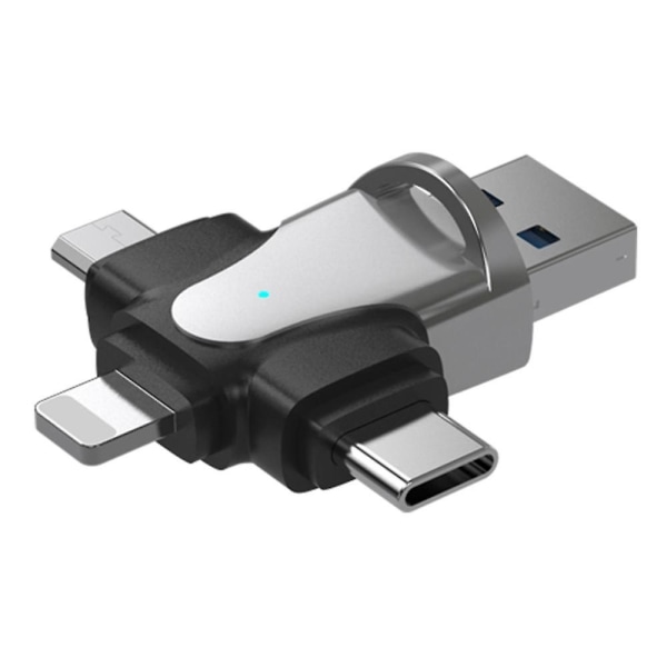4 in 1 Monitoiminen USB -muistitikku 64 Gt Memory Stick Matkapuhelin Tietokone USB muistitikku Automusiikki U-levy hopea