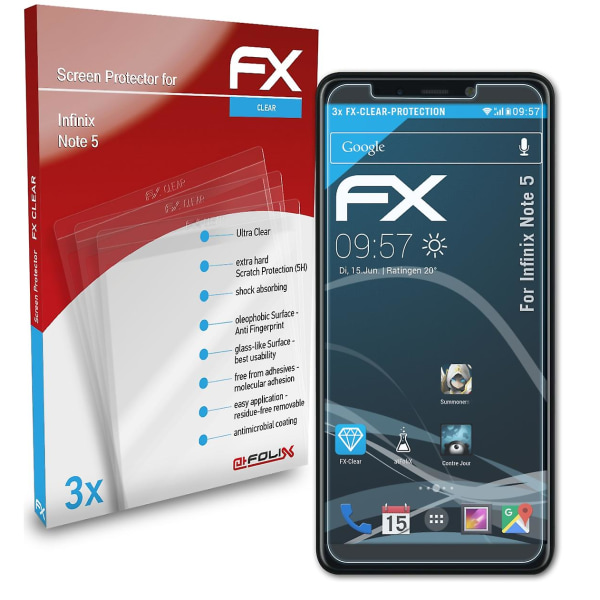 atFoliX 3x skyddsfolie kompatibel med Infinix Note 5 Displayskyddsfolie klar