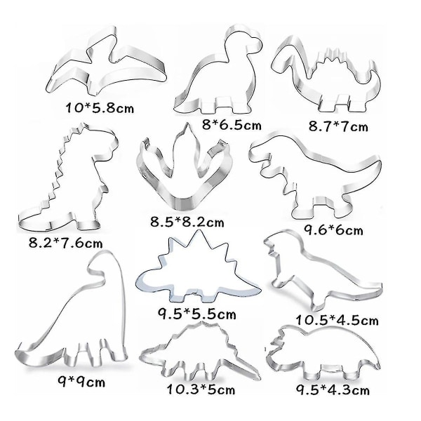 11 stk Søt tegneserie Dinosaur Cookie Cutter Form rustfritt stål former