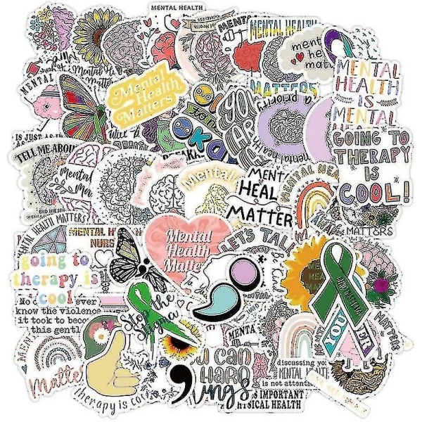 100 stk. Mental Health Stickers Decals, Mental Health Awareness, Mental Health Gaver Til Voksne Kvinder Mænd Teenagere Børn, Terapeut Gaver Mental Health Items