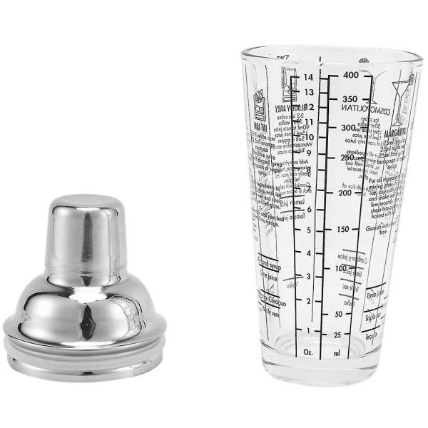 2x, 400 ml Pullo Mix Päälasi Läpinäkyvä Scale Cocktail Shaker 304 Ruostumattomasta teräksestä valmistettu sauva ja lasi