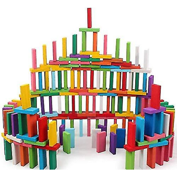 120 st trädominoblock set barn tidig pedagogisk byggkul domino racing spel leksak födelsedagspresent F